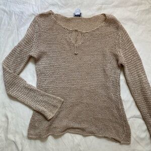90s Linen Blend Cream Open Knit Earth Tone Slouchy Lightweight‎ Sweater Large